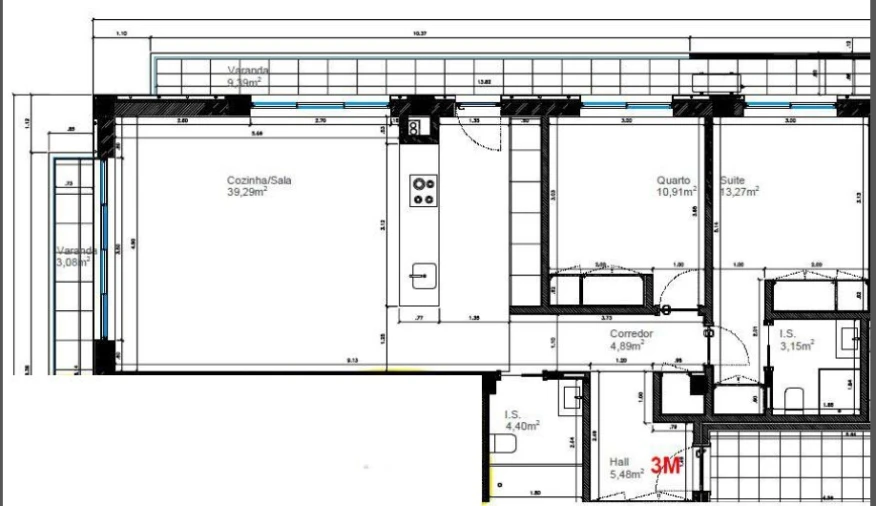 Apartamento T2 para Venda em Glória e Vera Cruz Planta 1