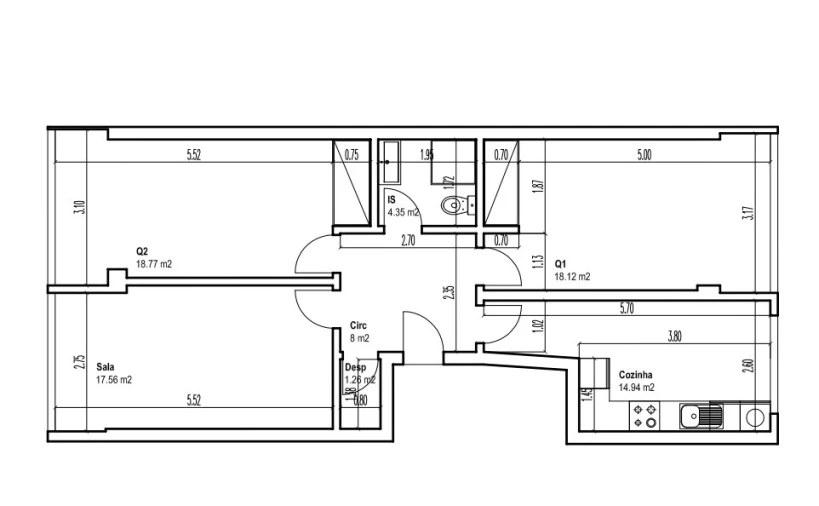 Apartamento T2 para Venda em Vialonga Planta 1