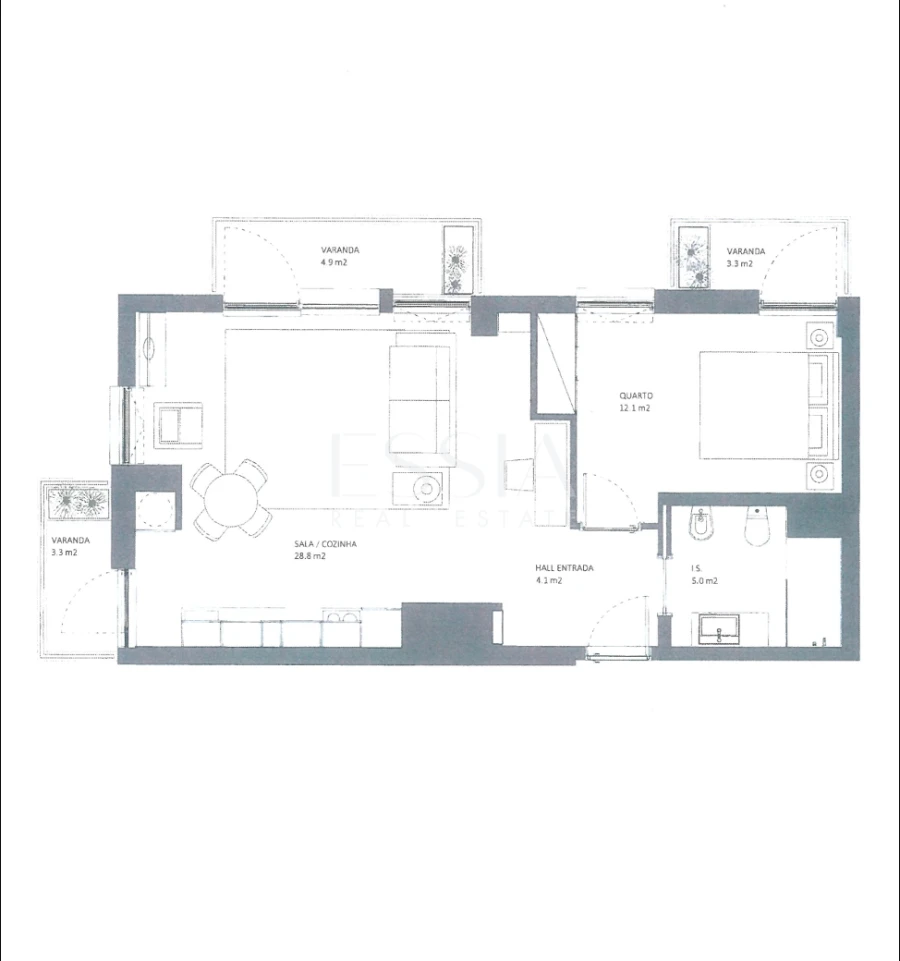 Apartamento T1 para Arrendamento em Matosinhos e Leça da Palmeira Planta 1