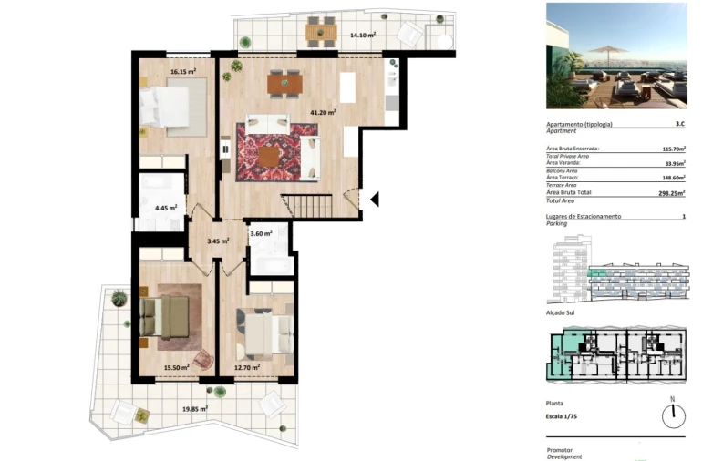 Apartamento T3 para Venda em Faro (Sé e São Pedro) Planta 1