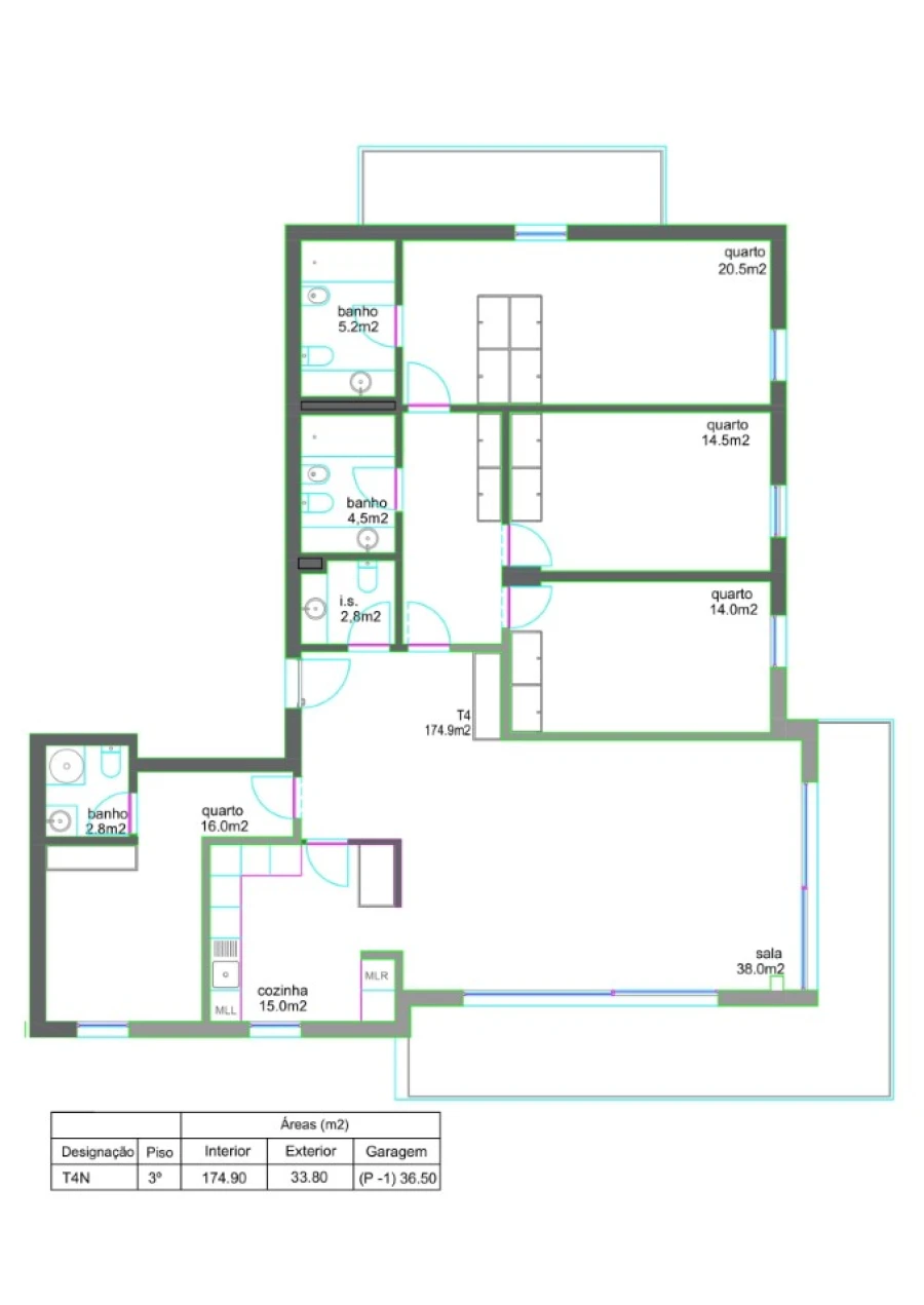 Apartamento T4 para Venda em Glória e Vera Cruz Planta 1