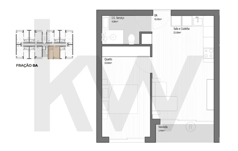 Apartamento T1 para Venda em Vila Praia de Ancora Planta 1