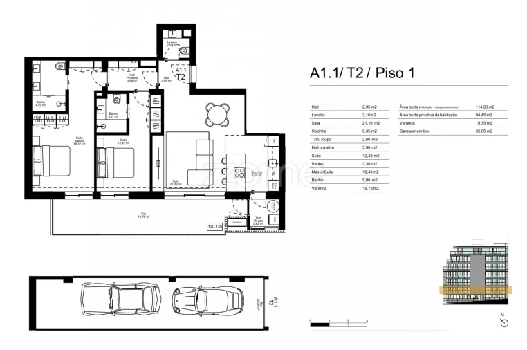 Apartamento T2 para Venda em Gondomar (São Cosme), Valbom e Jovim Planta 1