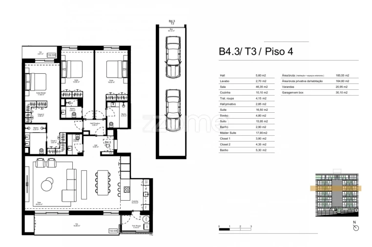 Apartamento T3 para Venda em Gondomar (São Cosme), Valbom e Jovim Planta 1