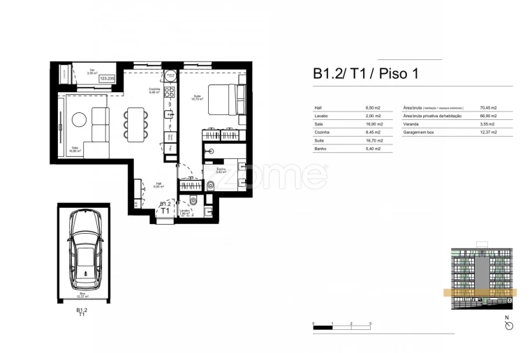 Apartamento T1 para Venda em Gondomar (São Cosme), Valbom e Jovim Planta 1