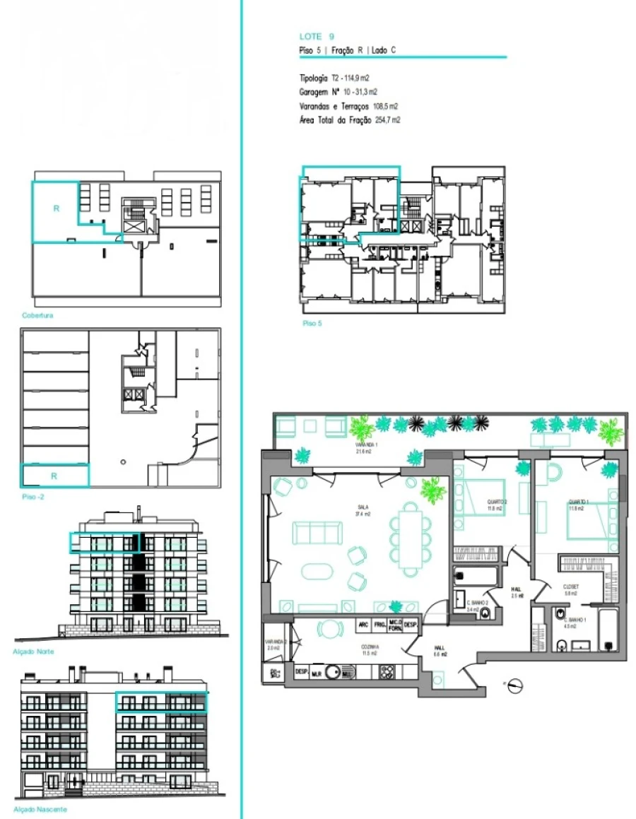 Apartamento T2 para Venda em Carcavelos e Parede Planta 1