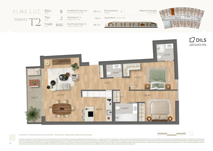 Apartamento T2 para Venda em Santa Luzia Planta 1