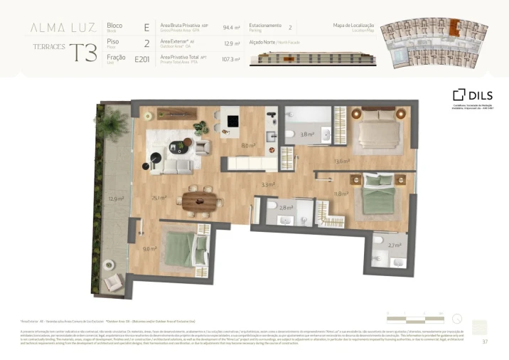 Apartamento T3 para Venda em Santa Luzia Planta 1