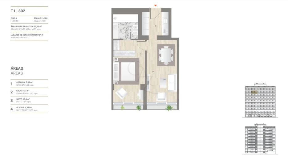 Apartamento T1 para Venda em Ajuda Planta 1