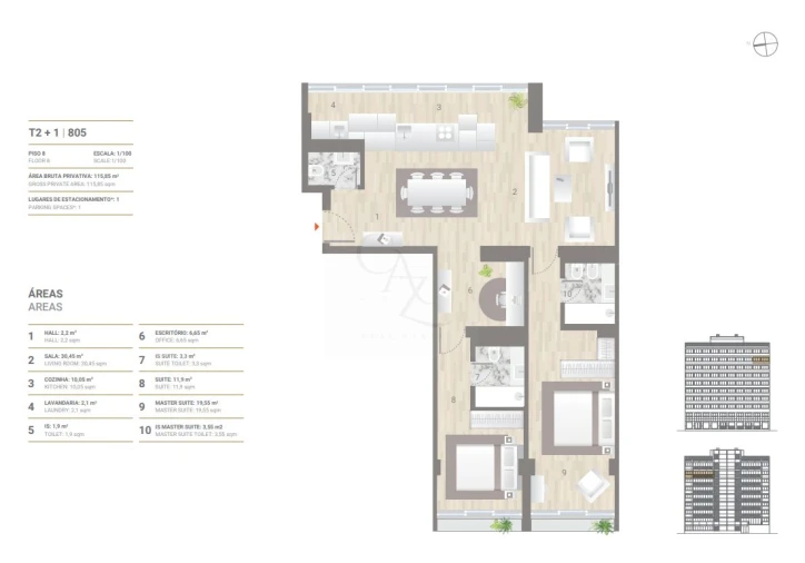 Apartamento T2 para Venda em Ajuda Planta 1
