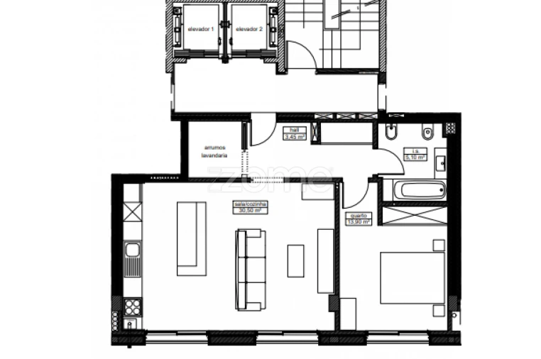 Apartamento T1 para Venda em Vila Nova da Telha Planta 1