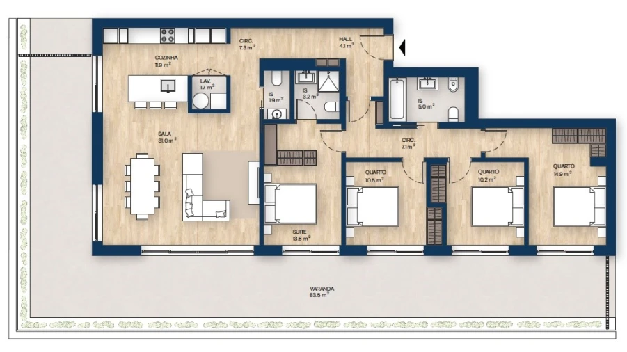 Apartamento T4 para Venda em Canidelo Planta 1