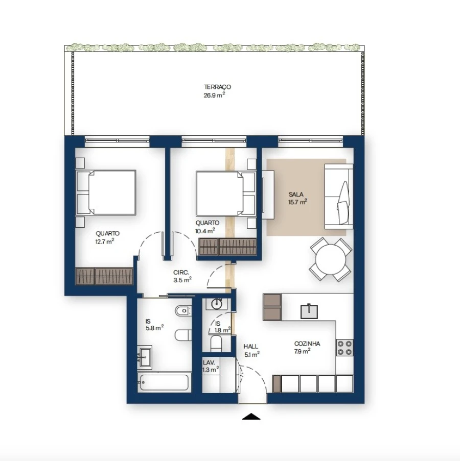 Apartamento T2 para Venda em Canidelo Planta 1