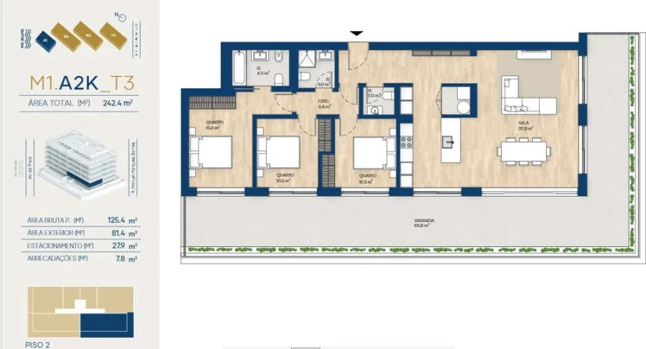 Apartamento T3 para Venda em Santa Marinha e São Pedro da Afurada Planta 1