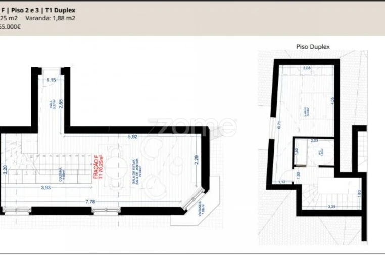 Apartamento T1 para Venda em Santa Marinha e São Pedro da Afurada Planta 1