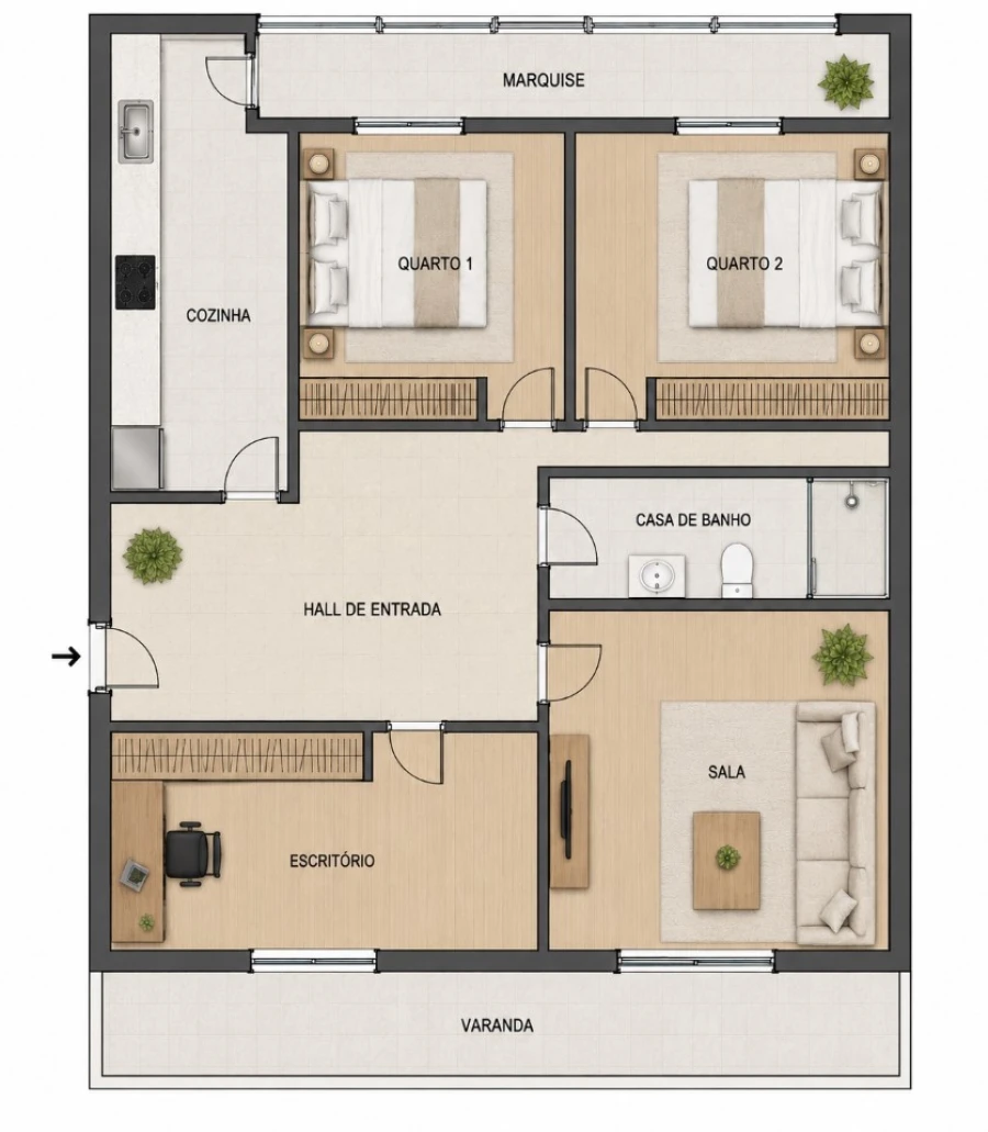 Apartamento T2 para Venda em Lagoa e Carvoeiro Planta 1
