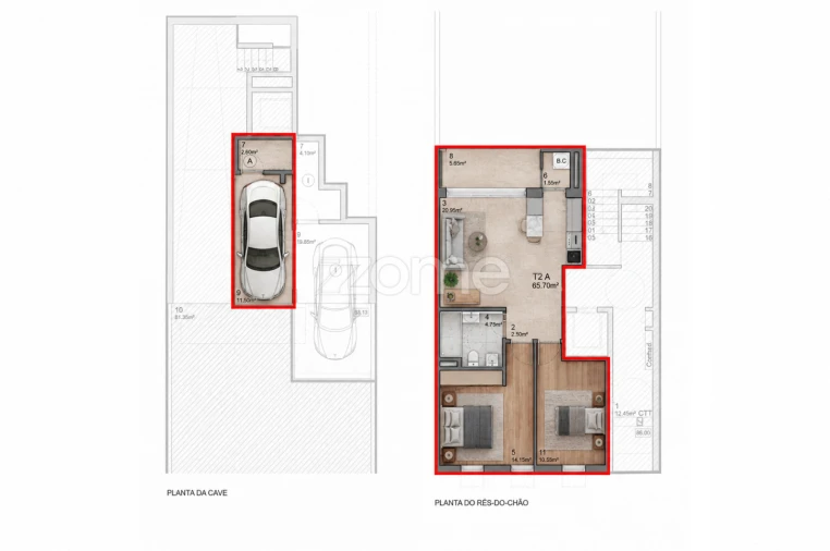 Apartamento T2 para Venda em Mafamude e Vilar do Paraíso Planta 1