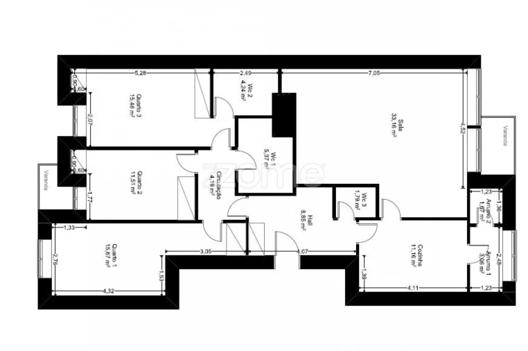Apartamento T3 para Arrendamento em Canidelo Planta 1