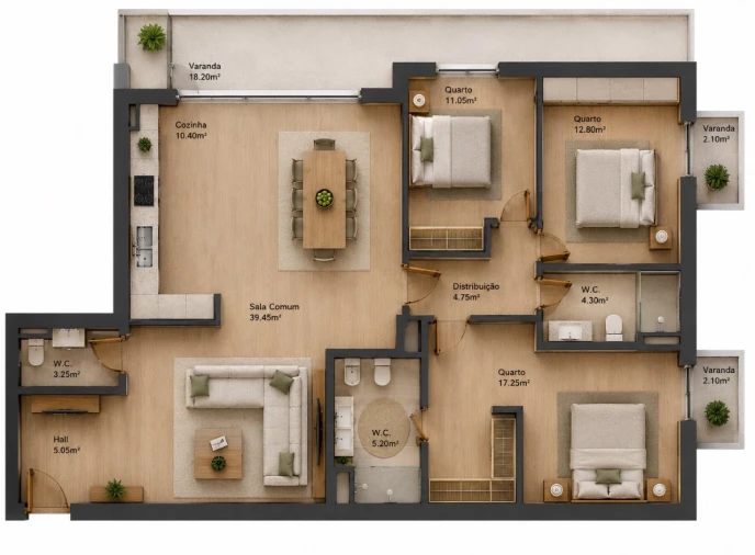Apartamento T3 para Venda em Baltar Planta 1