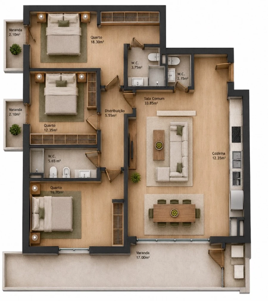 Apartamento T3 para Venda em Baltar Planta 1