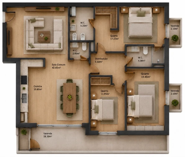 Apartamento T3 para Venda em Baltar Planta 1