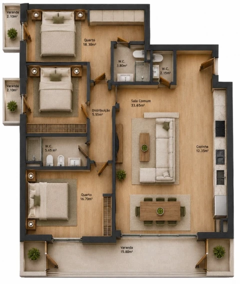 Apartamento T3 para Venda em Baltar