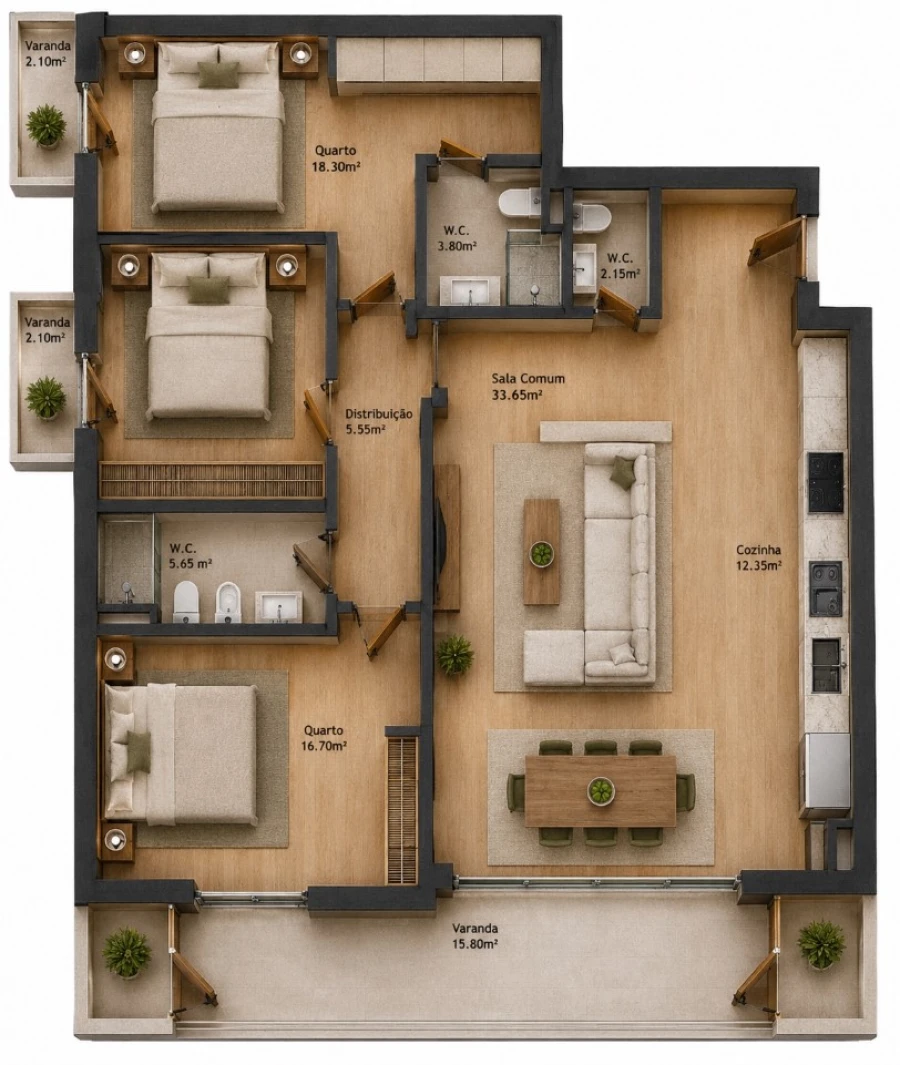 Apartamento T3 para Venda em Baltar Planta 1