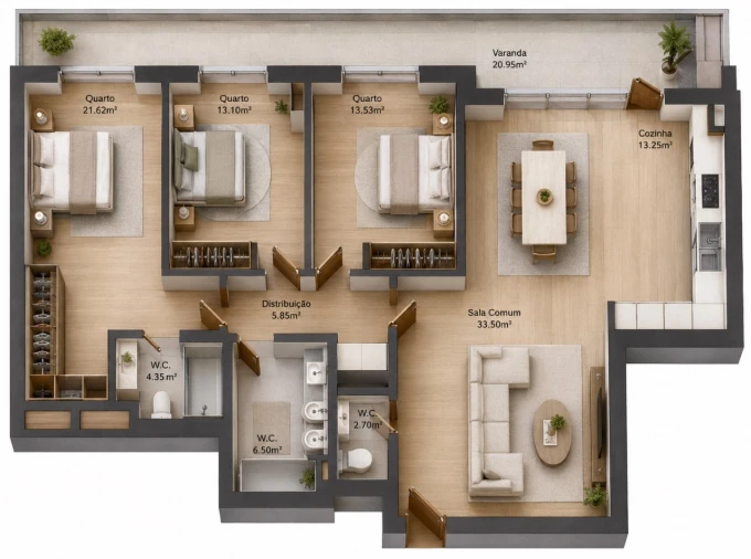 Apartamento T3 para Venda em Baltar Planta 1