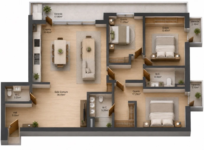 Apartamento T3 para Venda em Baltar Planta 1
