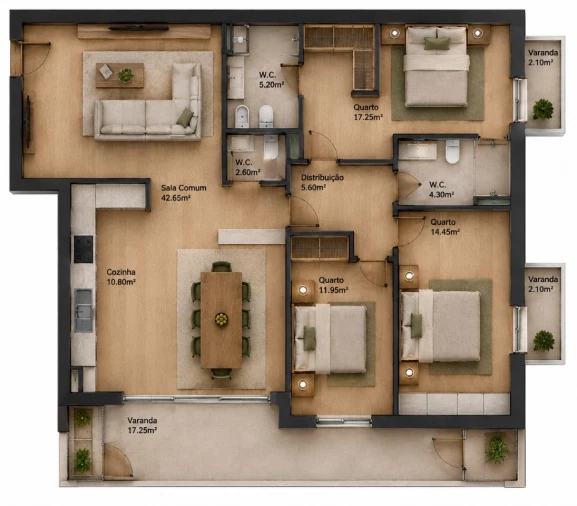 Apartamento T3 para Venda em Baltar Planta 1