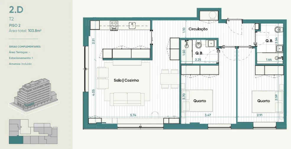 Apartamento T2 para Venda em Matosinhos e Leça da Palmeira Planta 1