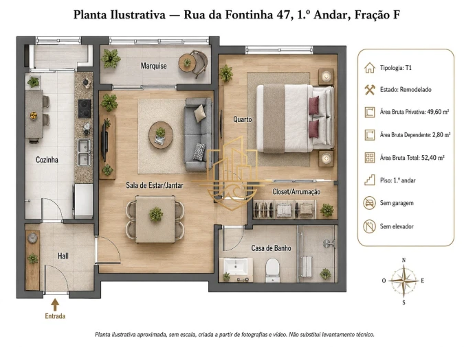 Apartamento T1 para Venda em Cedofeita, Santo Ildefonso, Sé, Miragaia, São Nicolau e Vitória Planta 1