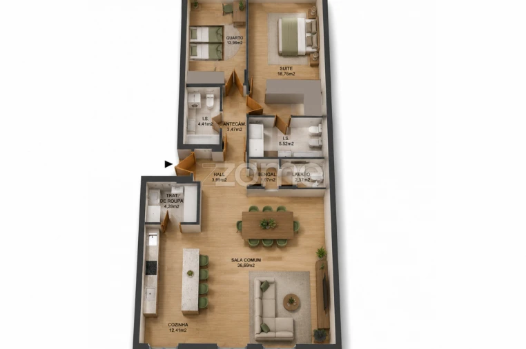 Apartamento T2 para Arrendamento em Ajuda Planta 2