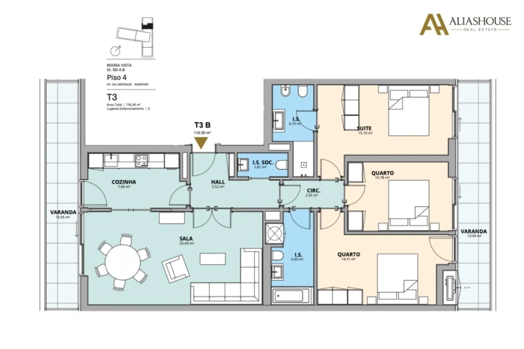 Apartamento T3 para Venda em Alto do Seixalinho, Santo André e Verderena Planta 1