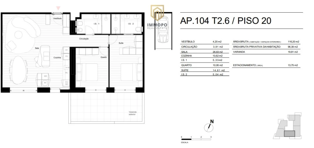 Apartamento T2 para Venda em Matosinhos e Leça da Palmeira Planta 1