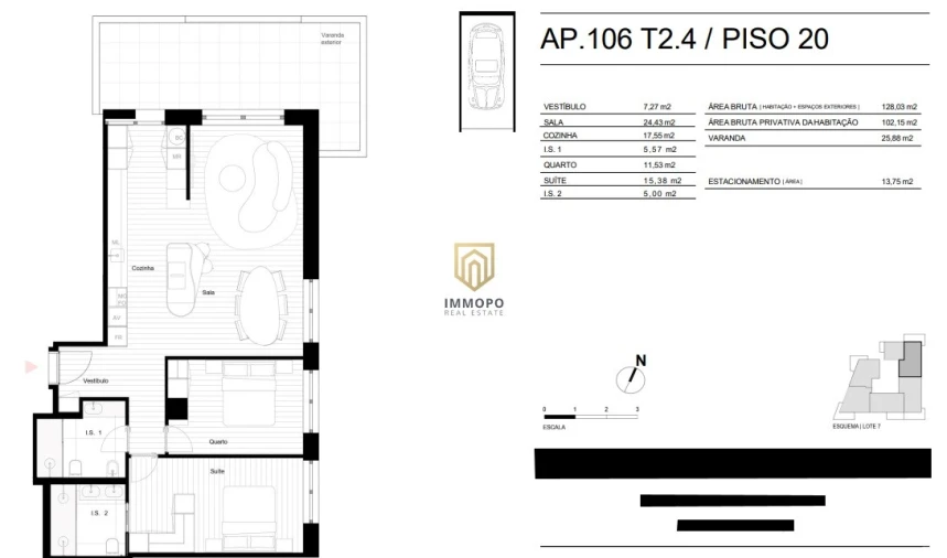 Apartamento T2 para Venda em Matosinhos e Leça da Palmeira Planta 1