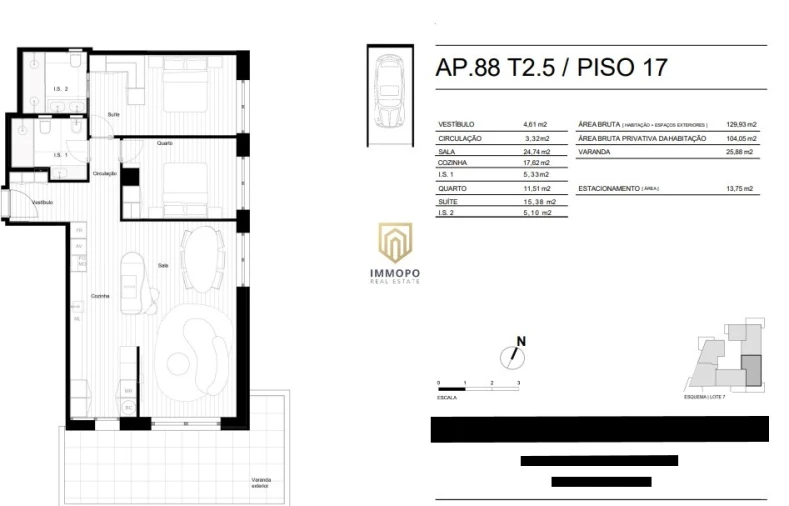 Apartamento T2 para Venda em Matosinhos e Leça da Palmeira Planta 1