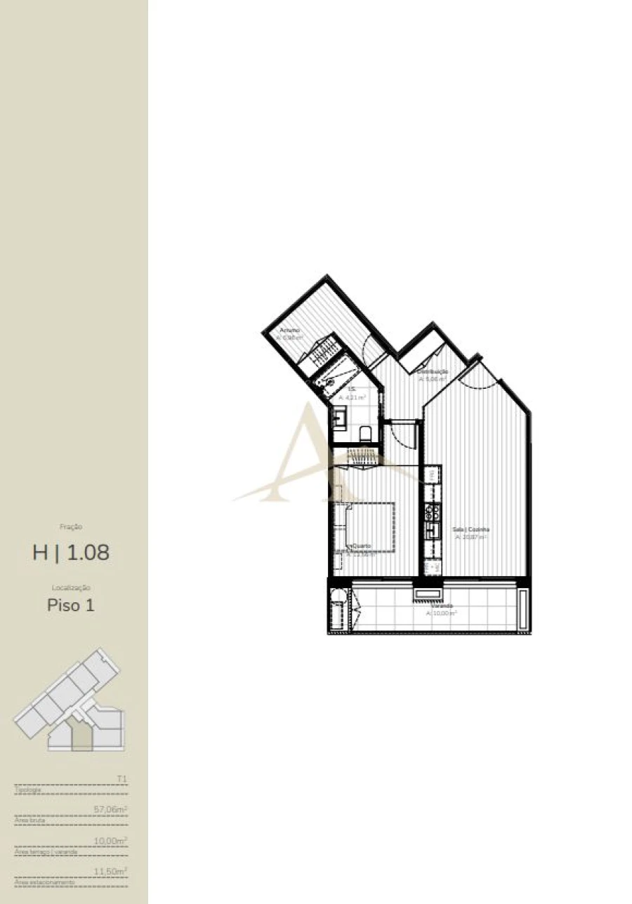 Apartamento T1 para Venda em Oliveira do Douro Planta 1