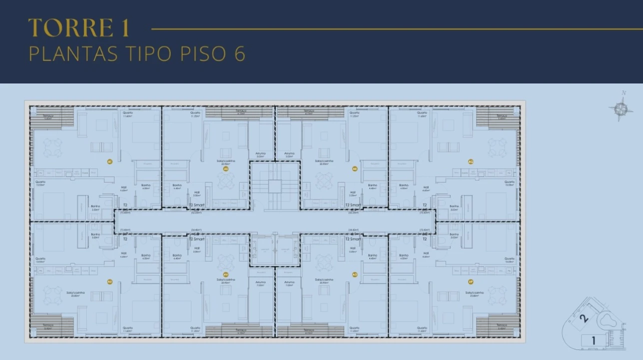 Apartamento T2 para Venda em Canidelo Planta 2