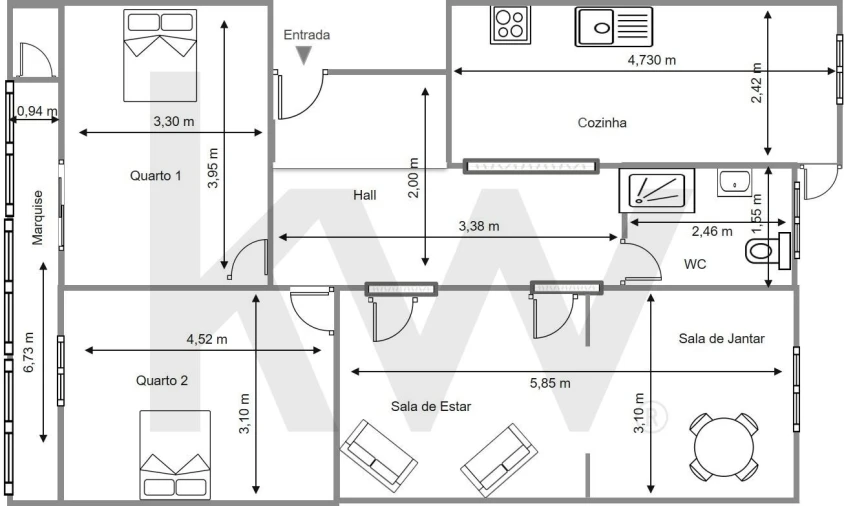 Apartamento T2 para Venda em Almada, Cova da Piedade, Pragal e Cacilhas Planta 1