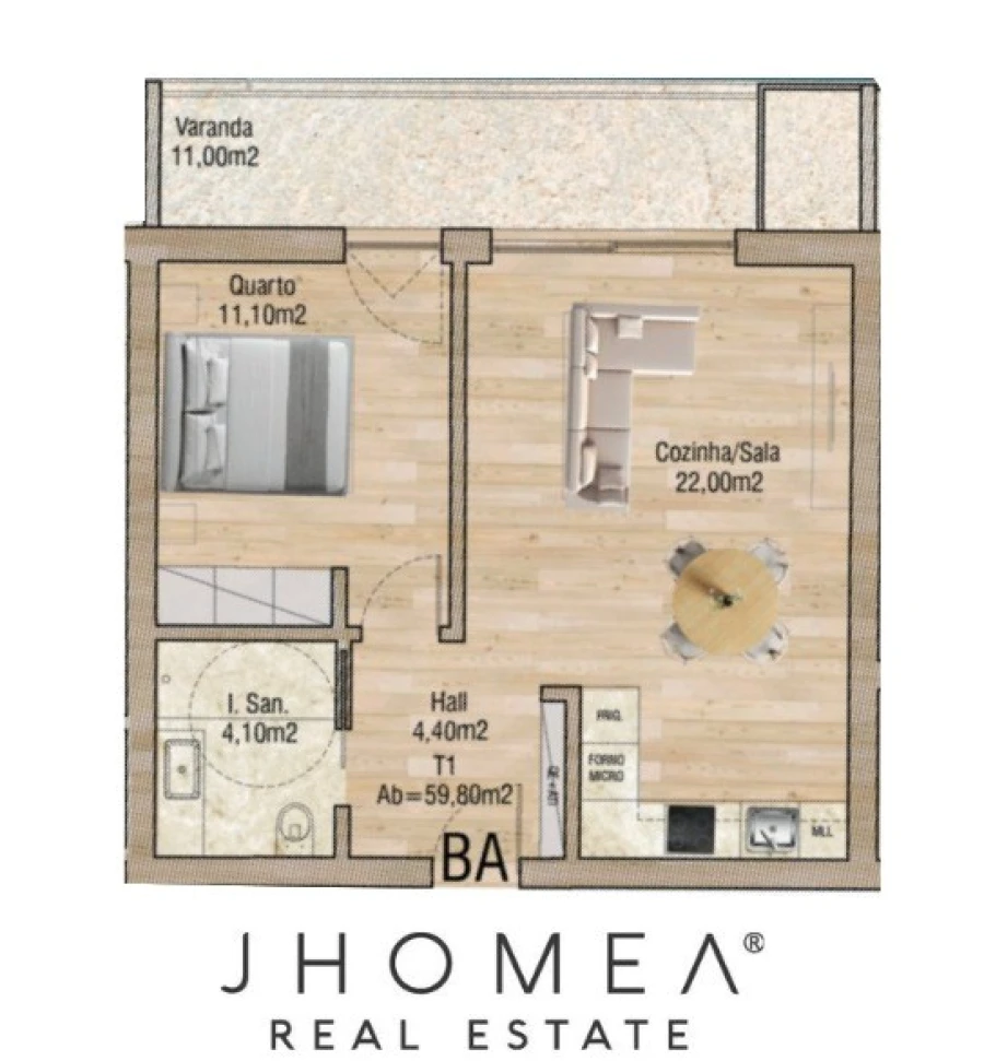 Apartamento T1 para Venda em Glória e Vera Cruz Planta 1