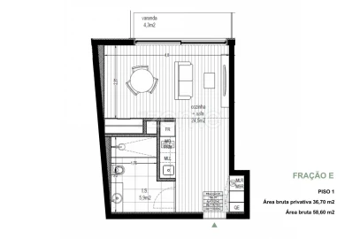 Apartamento T1 para Venda em Pedrouços