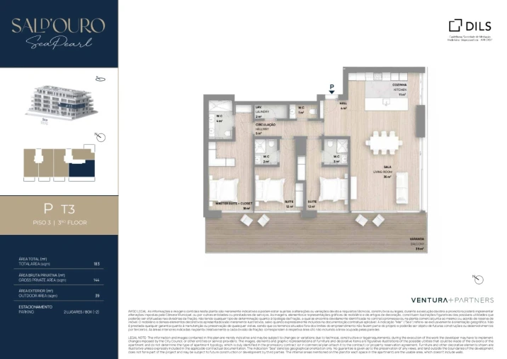 Apartamento T3 para Venda em Santa Marinha e São Pedro da Afurada Planta 1