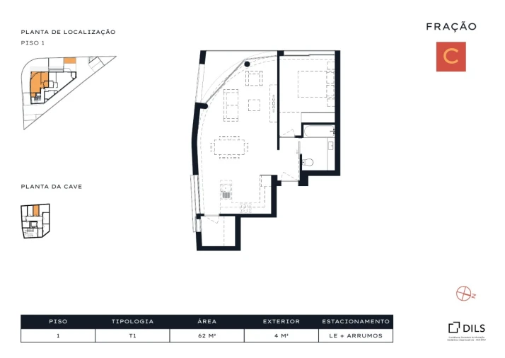 Apartamento T1 para Venda em Arcozelo Planta 1
