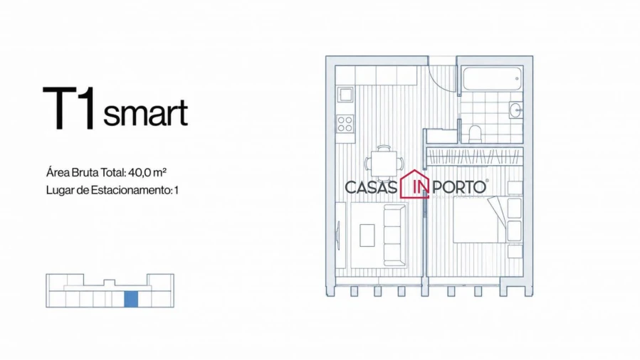Apartamento T1 para Venda em Lordelo do Ouro e Massarelos Planta 1