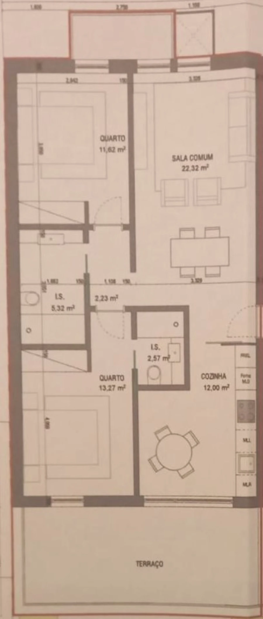Apartamento T2 para Venda em Glória e Vera Cruz Planta 1