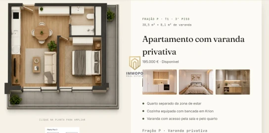 Apartamento T1 para Venda em Perafita, Lavra e Santa Cruz do Bispo
