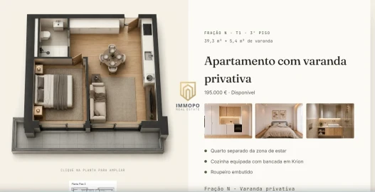 Apartamento T1 para Venda em Perafita, Lavra e Santa Cruz do Bispo