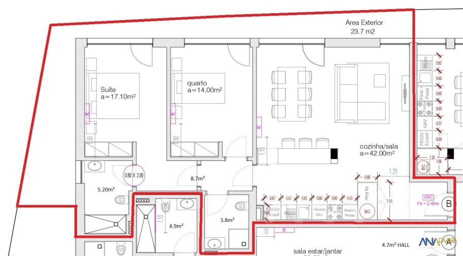 Apartamento T2 para Venda em Viseu Planta 2