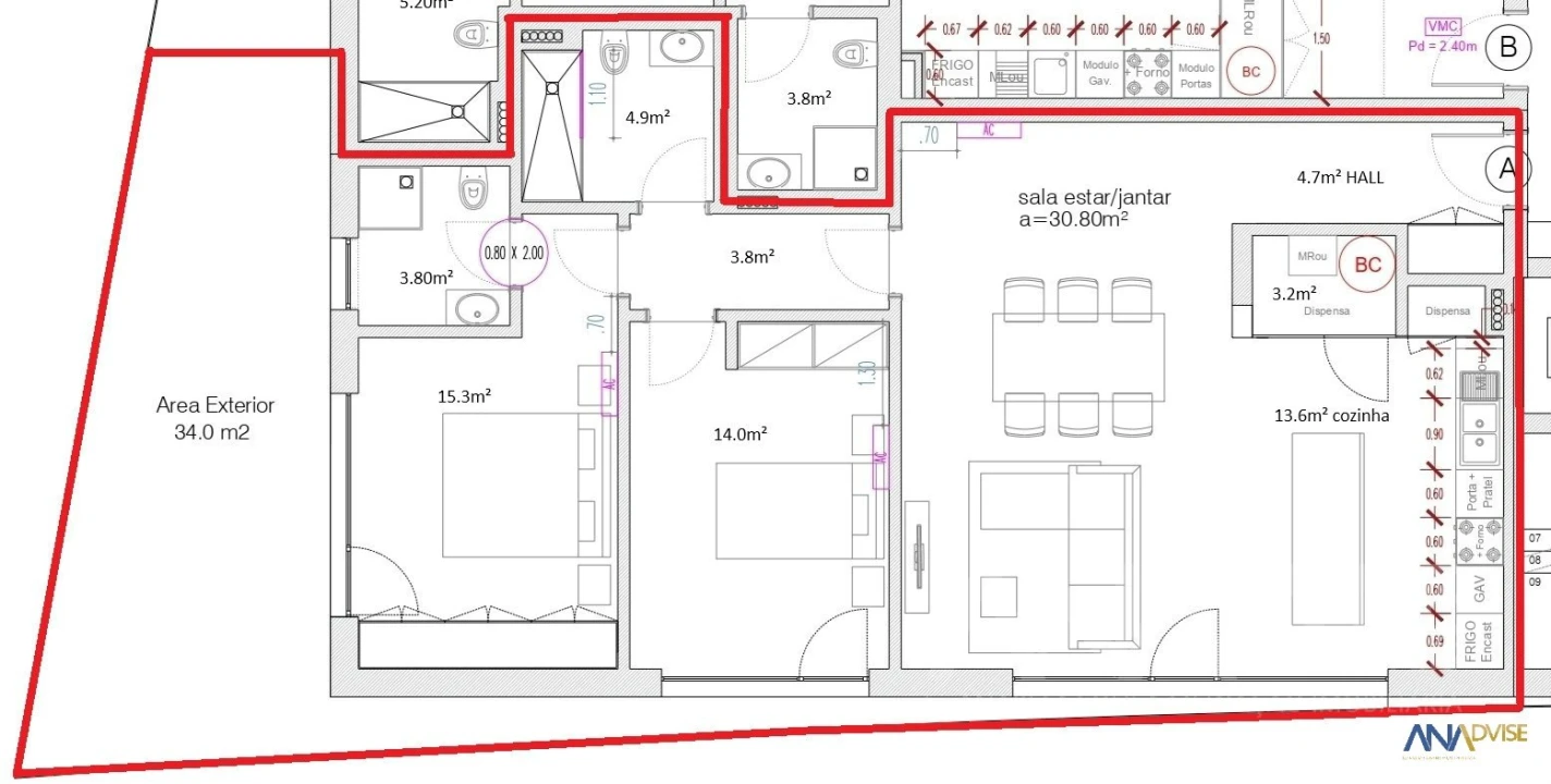 Apartamento T2 para Venda em Viseu Planta 2
